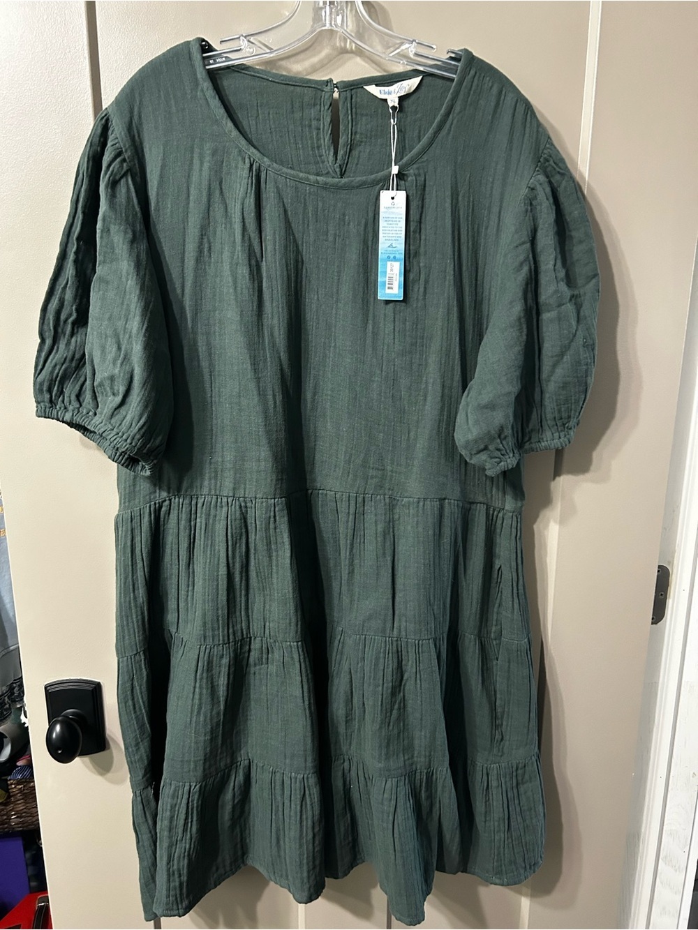 Elise & Zoey Hunter Green Tiered Gauze Midi Dress 💯 cotton